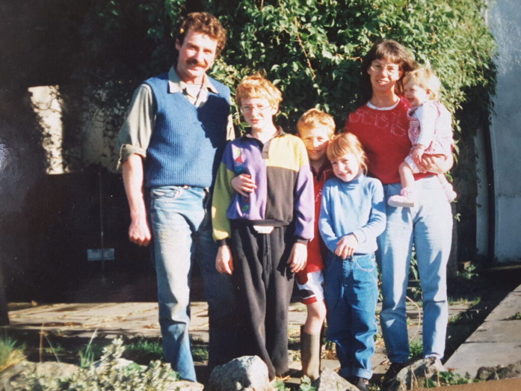 Pictured is David with the family in the 1990s – from left, David, Joseph, Rebecca, Cath with the youngest, Alys